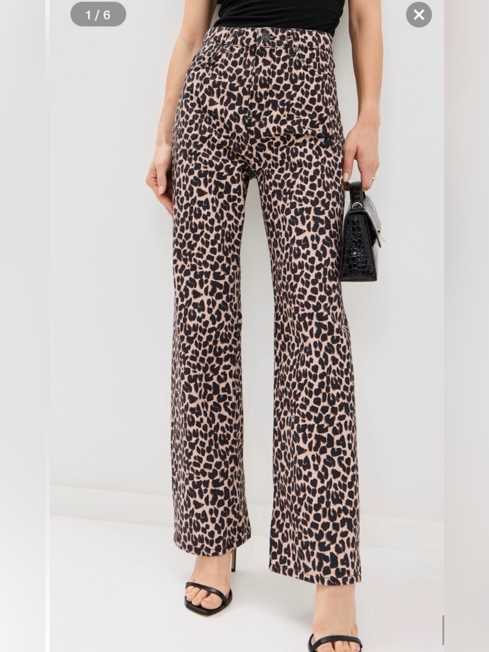 Reformation Black on Cream Leopard Wide-Leg Pants